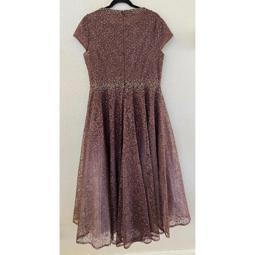 New Mac Duggal 20371 Embellished Cap Sleeve A Line Dress In Chocolate Sz8 $698 - Picture 7 of 10